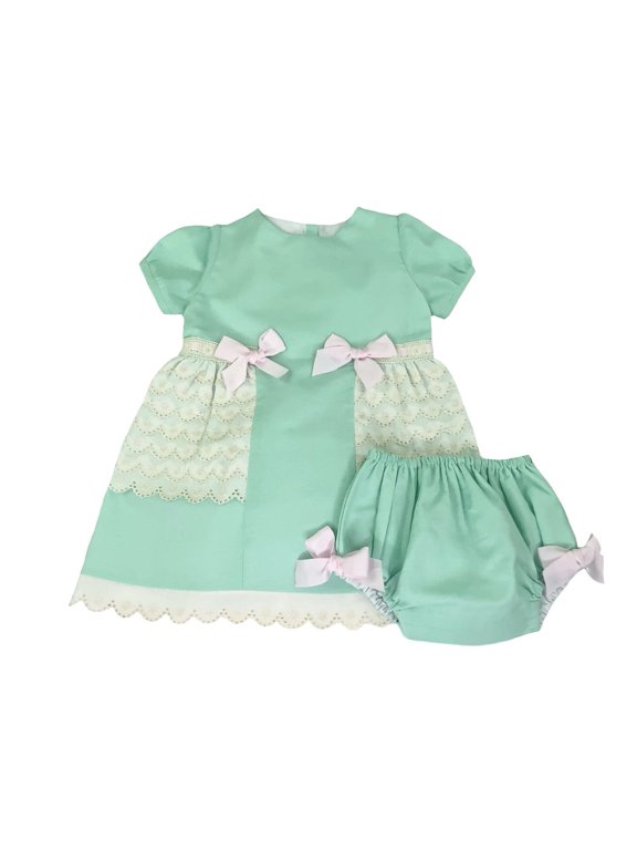 Puff Sleeve Mint Dress & Bloomers Set