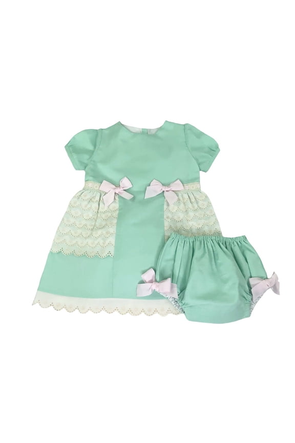 Puff Sleeve Mint Dress & Bloomers Set