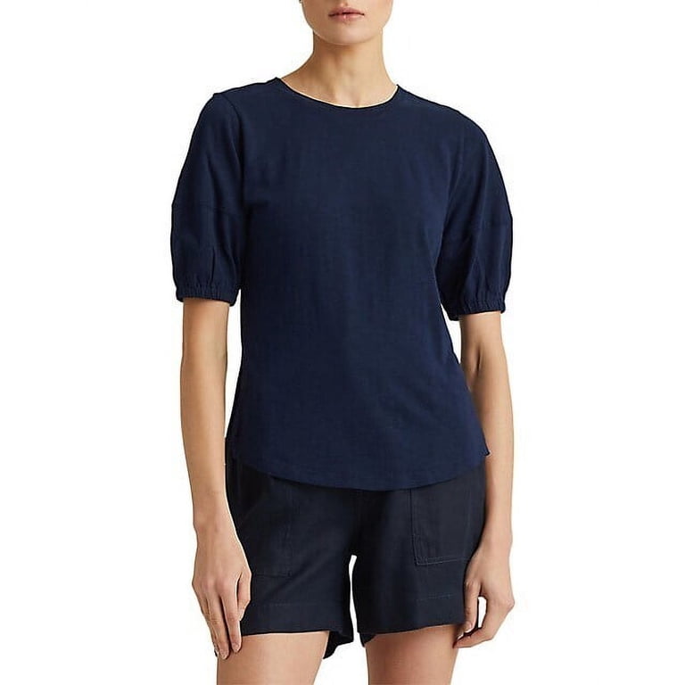 Ralph Lauren Puff Sleeve Slub Jersey T-shirt In Navy - Walmart.com