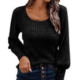 thumbnail image 1 of Puff Sleeve Sweaters for Women Cute Tops Fall Long Sleeve Tops Knit Tops Square Neck Tops Womens Sweaters Dressy Casual Lightweight Sweaters Ribbed Loose Fit Shirts Plus Size Tunic Tops Black 2XL, 1 of 4