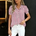 thumbnail image 1 of Puff Sleeve Tops for Women 2026 Summer Gingham Tops Striped Plaid Ruffle Button Down Shirts Business Casual Work Blouse Watermelon Red S, 1 of 6