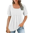 thumbnail image 1 of Puff Sleeve Tops for Women Summer Square Neck Pleated Front Dressy Casual Tee Shirts Tshirt Cute Tunic Blouses (Large, White), 1 of 4