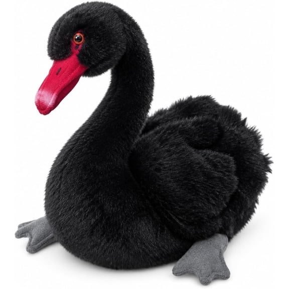 PuffPurrs Black Swan Plush Toy, Realistic Sitting Swan Stuffed Animal, 9.84 in / 25 cm, Gift for Bird Lovers and Collectors