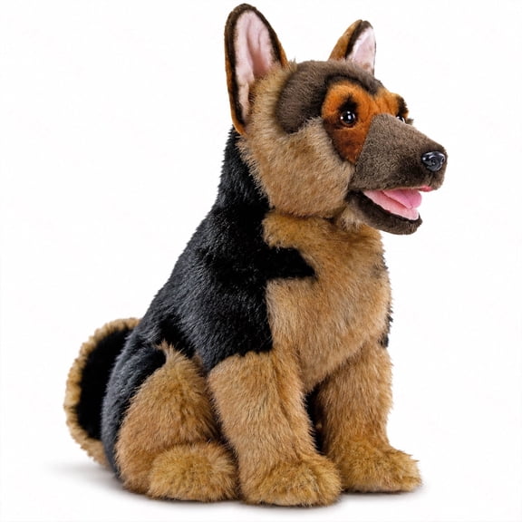 PuffPurrs German Shepherd Plush Toy, Lifelike Seated Dog Stuffed Animal Companion, Handmade Display Piece, 11 in / 28 cm, Thoughtful Gift for Pet Lovers