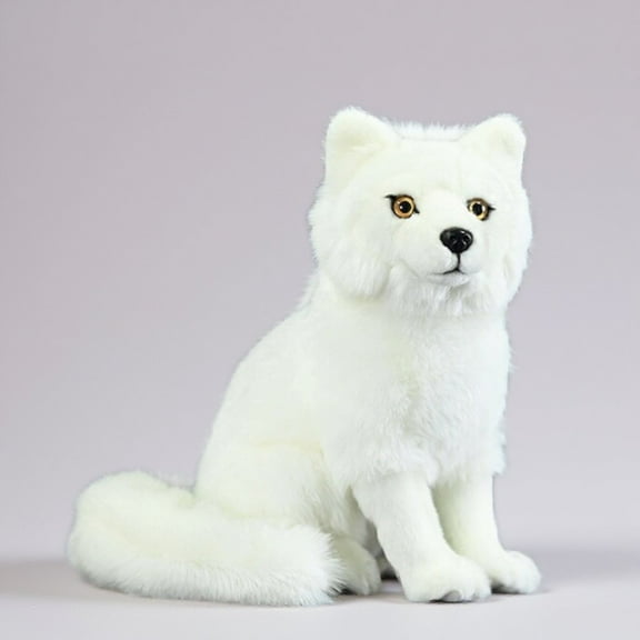 PuffPurrs Lifelike Arctic Fox Plush Toy, Realistic Soft and Fluffy Teddy Stuffed Animal, Cute Arctic Fox Collectible Unique Toy Gift, 27CM/10 Inch