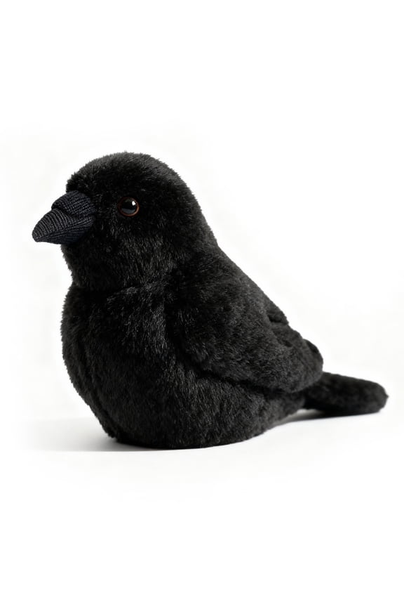 Lifelike Carrion Crow Plush Toy, Realistic Glossy Black Feathers Stuffed Animal, Cute Chubby Crow Toy Keychain Gift, 15 Cm/6 In