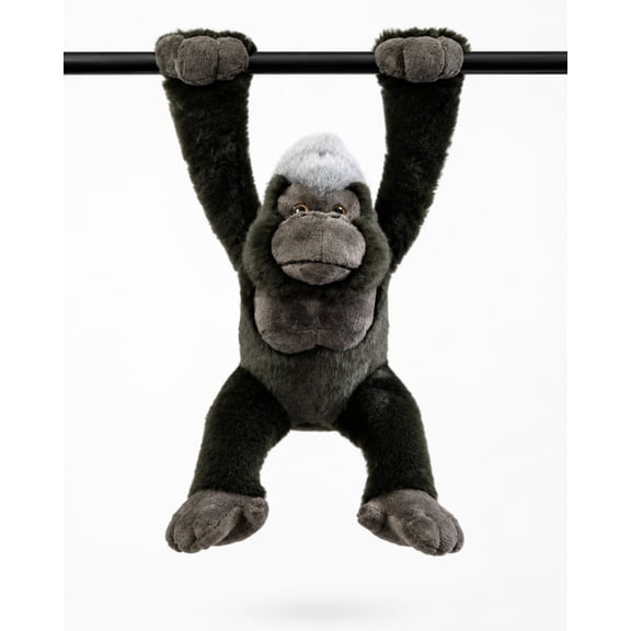 PuffPurrs Long Arm Hanging Silverback Gorilla Plush with Anti-Slip Hands, 14-Inch