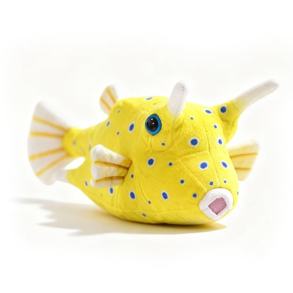 PuffPurrs Longhorn Cowfish Plush – Lifelike 3in Yellow Reef Fish Toy, Realistic Boxfish Plush Gift for Ocean & Nature Lovers