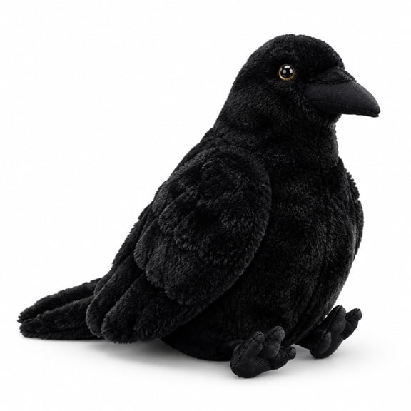 PuffPurrs Raven Plush Toy, Realistic Sitting Bird for Decor and Gifting, 11.81 in