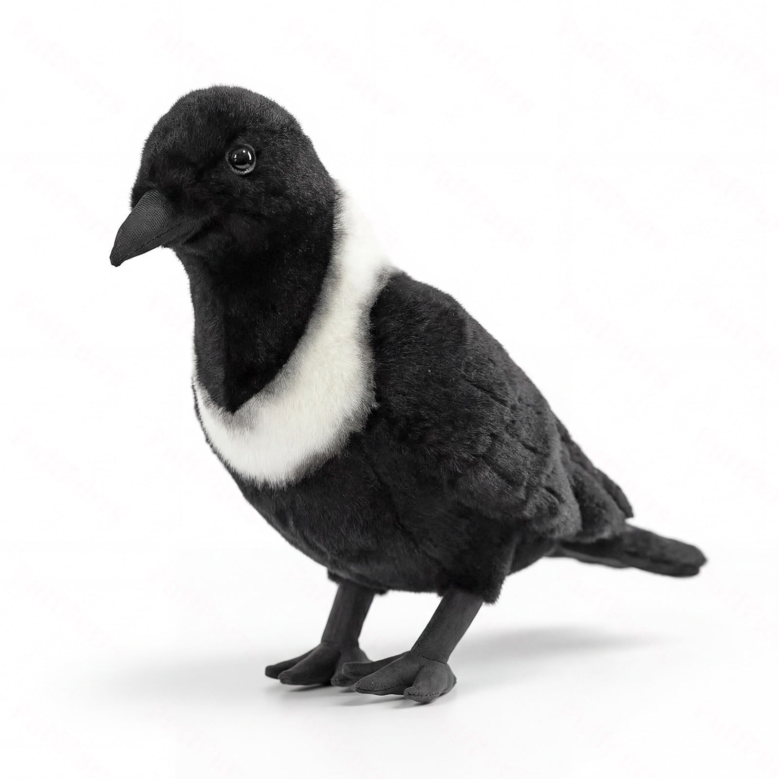 PuffPurrs Realistic Collared Crow Plush 16in Soft Black and White Bird ...
