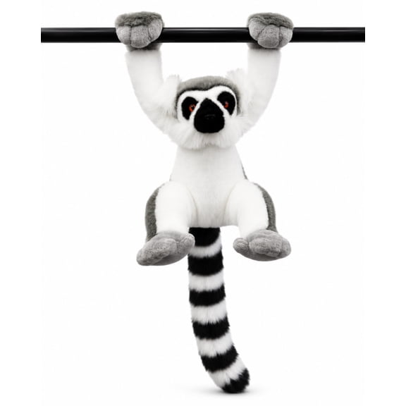 PuffPurrs Realistic Ring-Tailed Lemur Plush Toy with Long Hooking Arms, Striped Tail Madagascar Lemur Soft Stuffed Animal Gift for Nature Explorers, 36 cm / 14.2 in