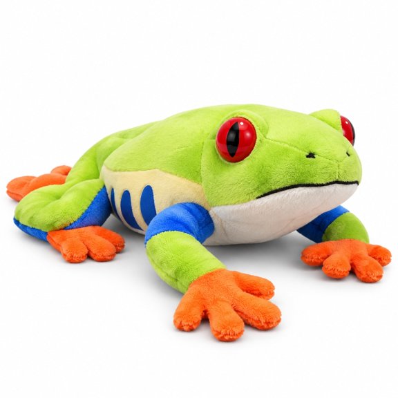 PuffPurrs Red-Eyed Tree Frog Plush Toy, Realistic Lying Frog Decor, 8.66 in