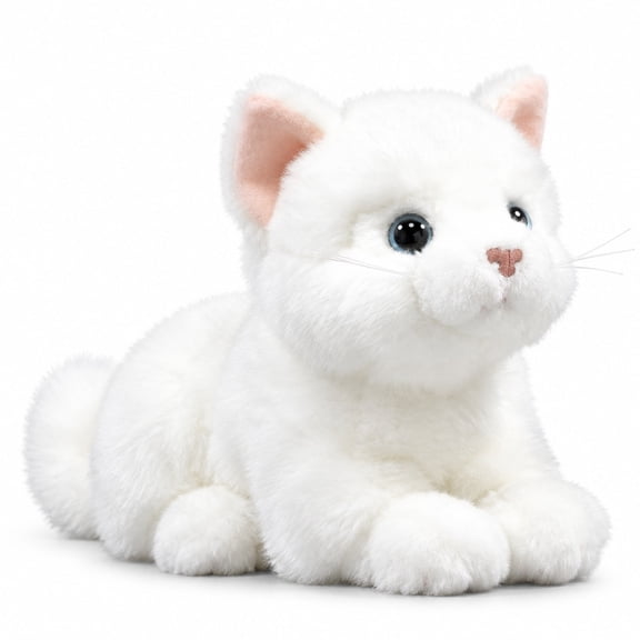 PuffPurrs White Cat Plush Toy, Realistic Sitting Stuffed Animal, 8.3 in