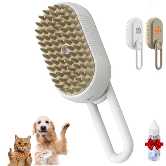 Puffease Spritz Defur Comb for Cats Dogs - One-Click Spray 4 in 1 Cat Steam Brush, Shedding Cat Steam Brush Defur Comb With Shedding Steamy Pet Hair Brushes (White)