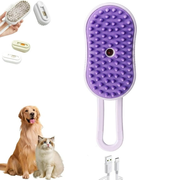 Puffease Spritz Defur Comb for Cats and Dogs, One-Click Spray Household Foldable3 in 1 Steam Brush for Cats Dogs, Cat Steam Brush for Shedding (Purple)