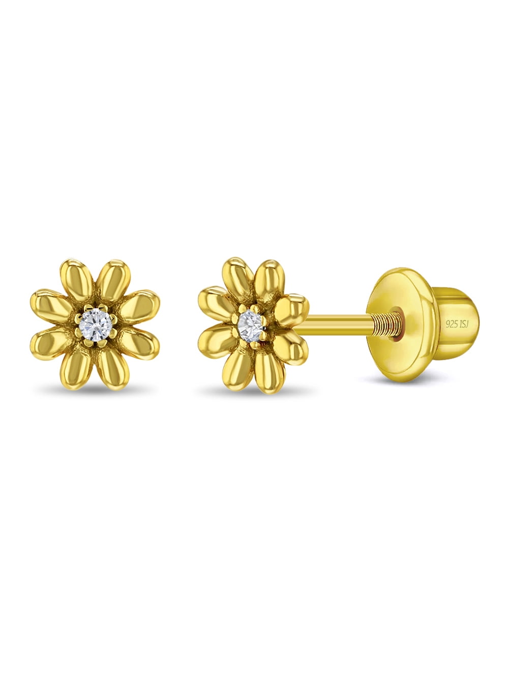 Puffed Blossom Kids / Girls Earrings Screw Back - Gold Flashed Sterling Silver