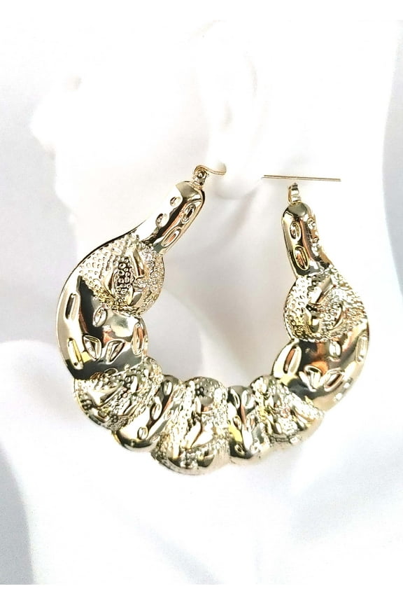 Puffed Large Square Doorknockers Gold Bamboo Hoops 3 inch