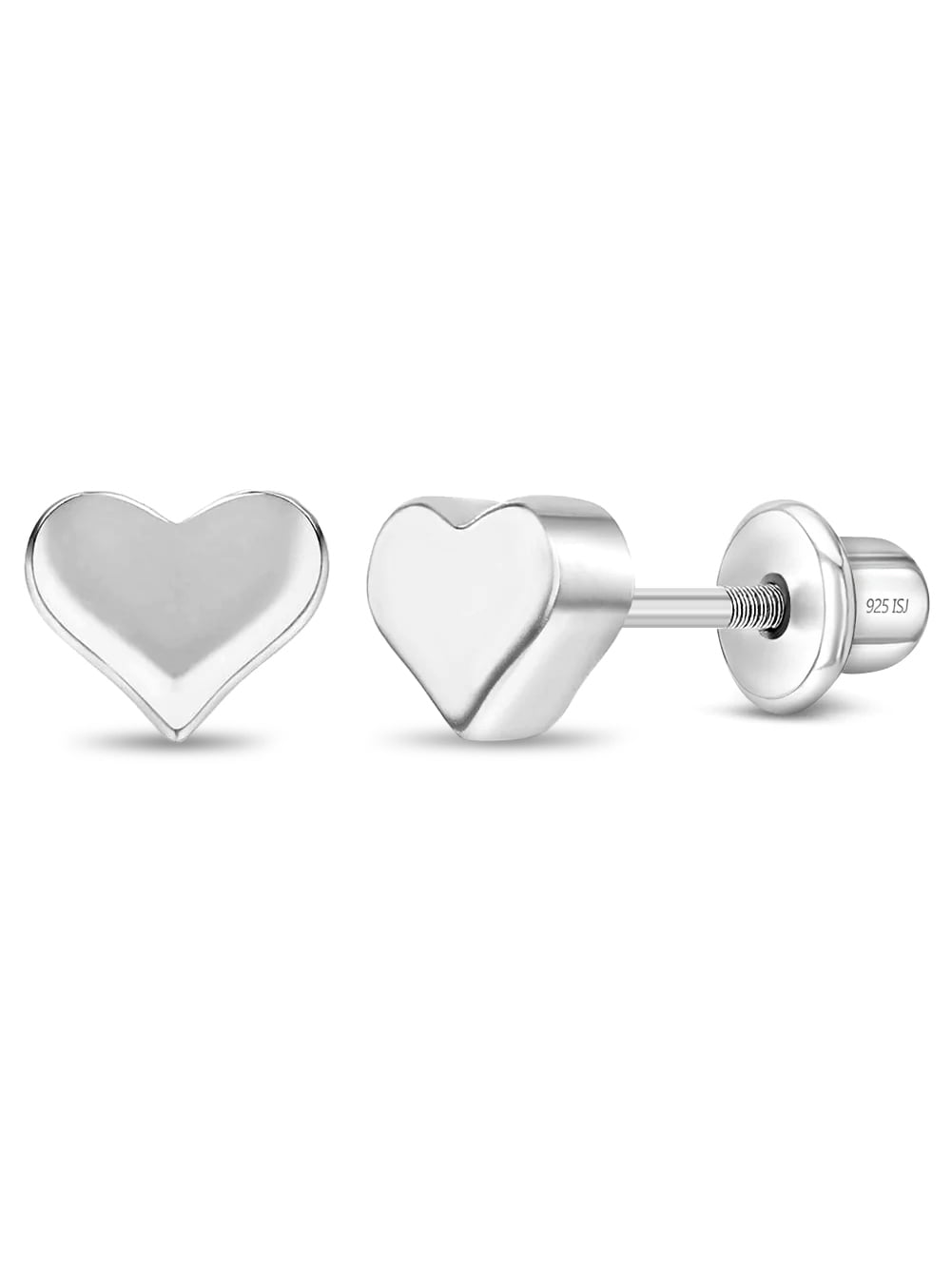 Puffed Polished Heart Baby Toddler / Kids Earrings Screw Back - Sterling Silver