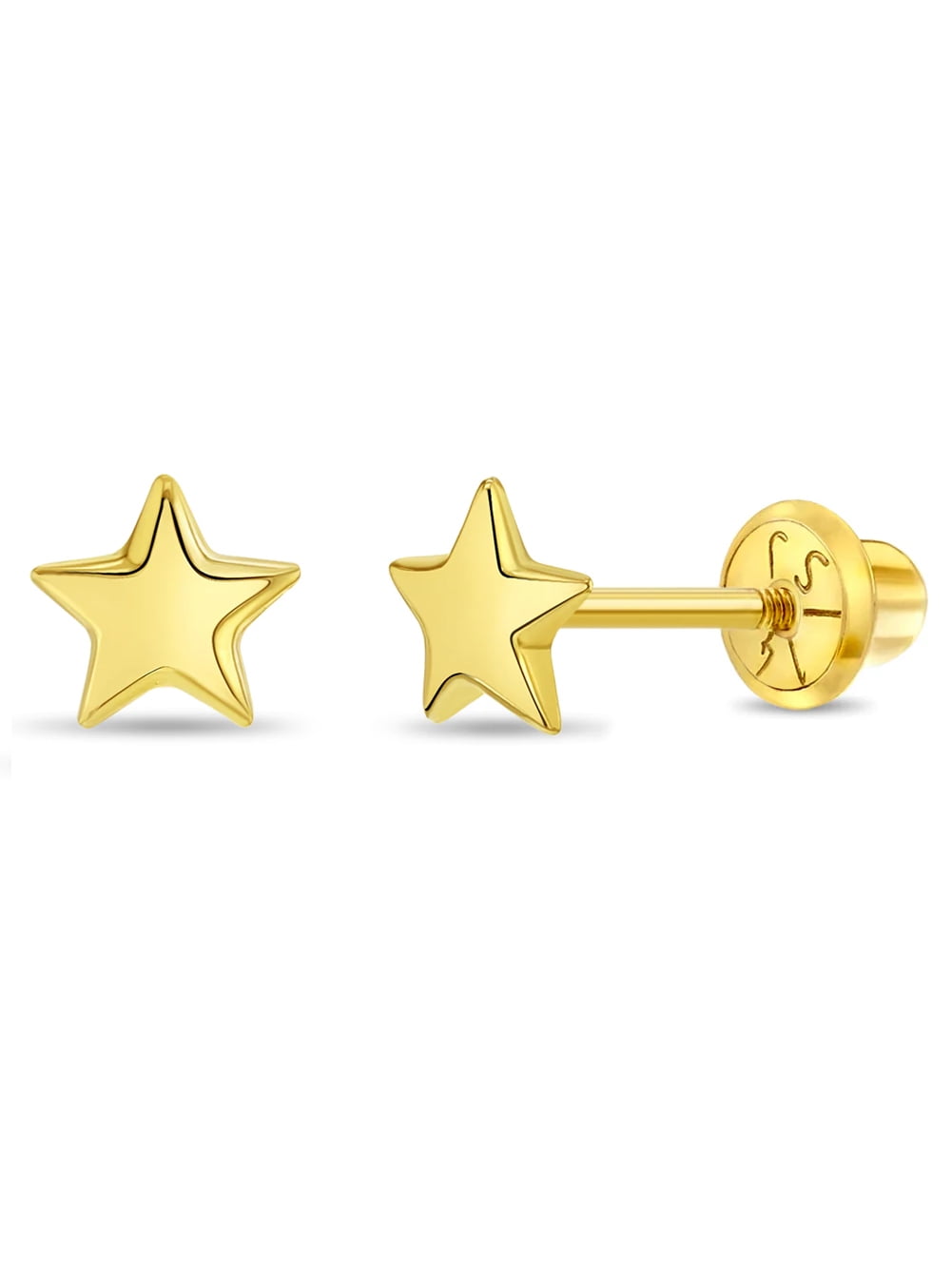 Puffed Star Toddler / Kids / Girls Earrings Safety Screw Back - 14k Gold