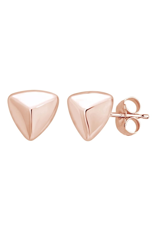 Puffed Triangle Stud Earrings 14k Solid Rose Gold