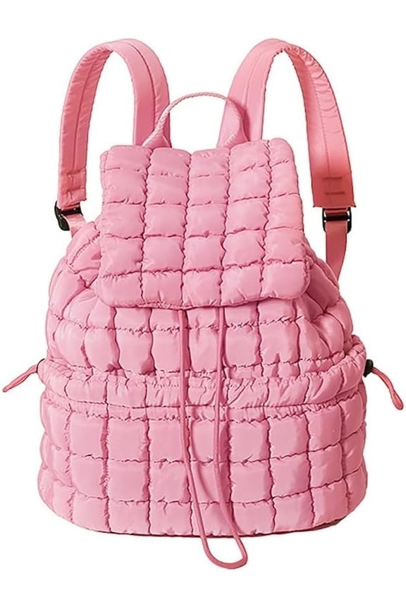 Puffer Backpack Quilted Backpack for Women Medium Puffy Drawstring Flap Bags Trendy Casual Daypack (Grass Green)