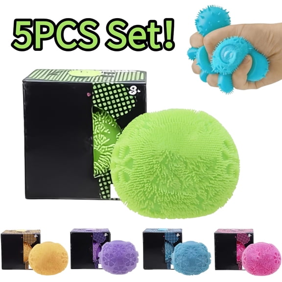 Puffer Balls 2.5 Inch Stress Stretchy Sensory Ball Spiky Stress Relief and Sensory Stimulation for Fun Fidget Anxiety Game Party Favors(All(5PCS))