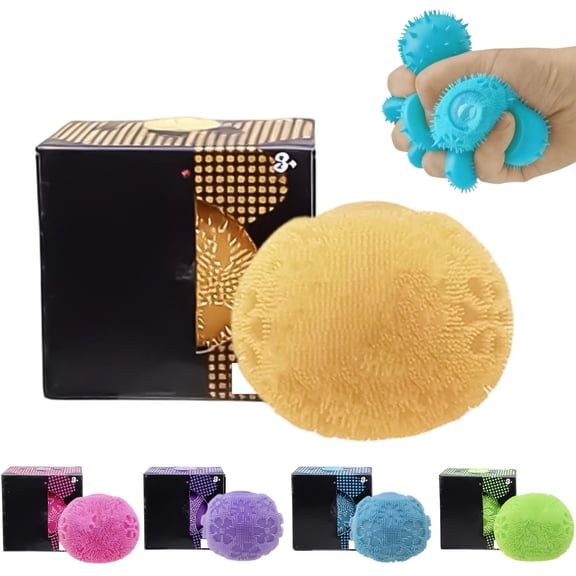Puffer Balls 2.5 Inch Stress Stretchy Sensory Ball Spiky Stress Relief and Sensory Stimulation for Fun Fidget Anxiety Game Party Favors(Yellow)