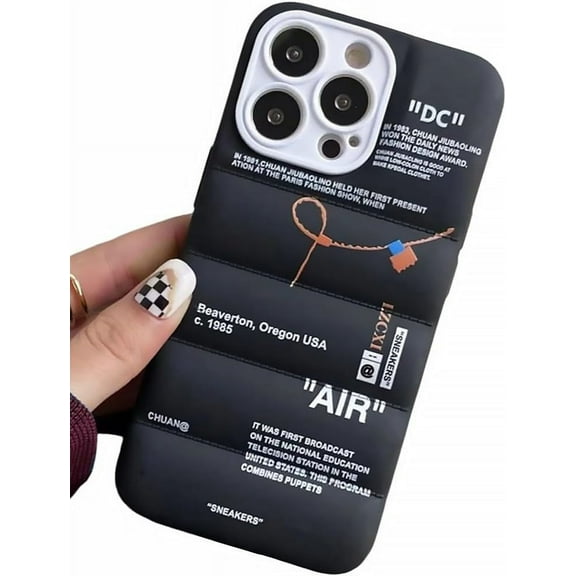 Puffer Case with Sports Shoes Brand Design for iPhone 11 Pro,Sneakers Ins White or Black Label Soft Cover-Black Puffy Cover for iPhone 14 13 12 11 Pro Max Plus X XS XR 7 8 (Black)