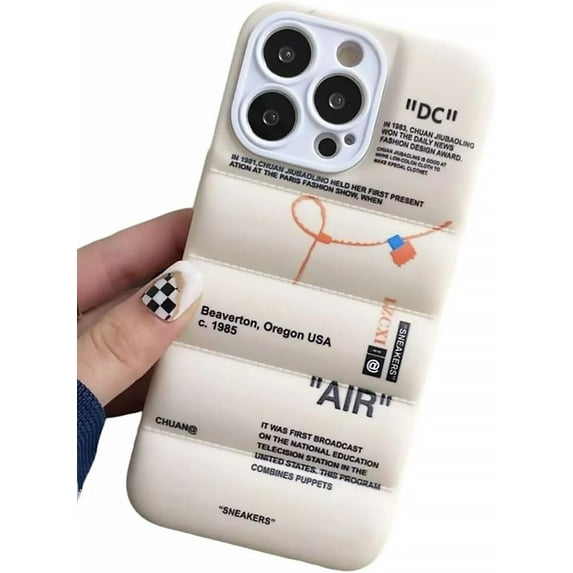 Puffer Case with Sports Shoes Brand Design for iPhone 13 Pro,Sneakers Ins White or Black Label Soft Cover-White Puffy Cover for iPhone 14 13 12 11 Pro Max Plus X XS XR 7 8 (White)