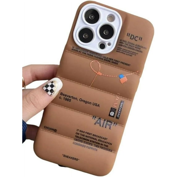 Puffer Case with Sports Shoes Brand Design for iPhone 14 Pro Max,Sneakers Ins White or Black Label Soft Cover-Brown Puffy Cover for iPhone 14 13 12 11 Pro Max Plus X XS XR 7 8 (Brown)