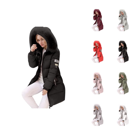 Puffer Jacket Womens 2026 Fashion Long Sleeve Mid Length Slim Fit Thick Warm Full Zip Up Winter Coats with Pockets