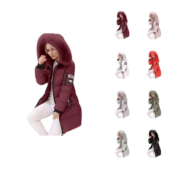 Puffer Coat Women 2026 Casual Long Sleeve Mid Length Slim Fit Thick Warm Full Zip Up Winter Coats with Pockets