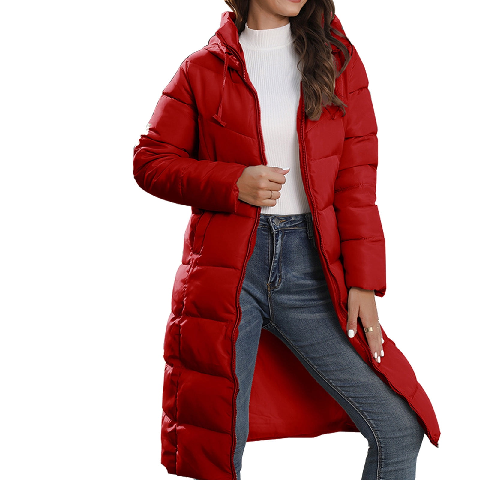 Water-Resistant Long Hooded Puffer Coat for Women