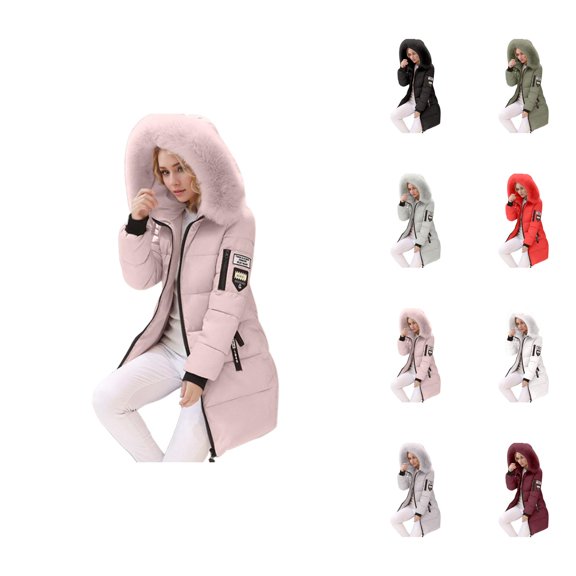 Puffer Coats for Women 2026 Casual Long Sleeve Slim Fit Mid Length Thick Warm Full Zip Up Winter Coats with Pockets