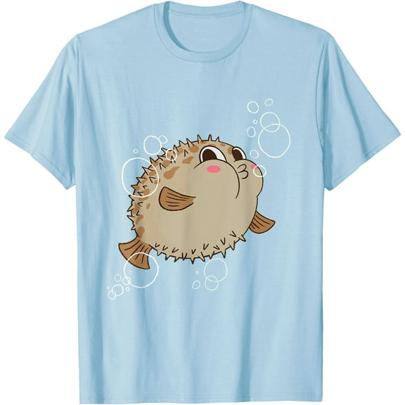 Puffer Fish Blowfish Bubbles Unisex T-Shirt for Men Women Kids,Light Blue Color,Size M
