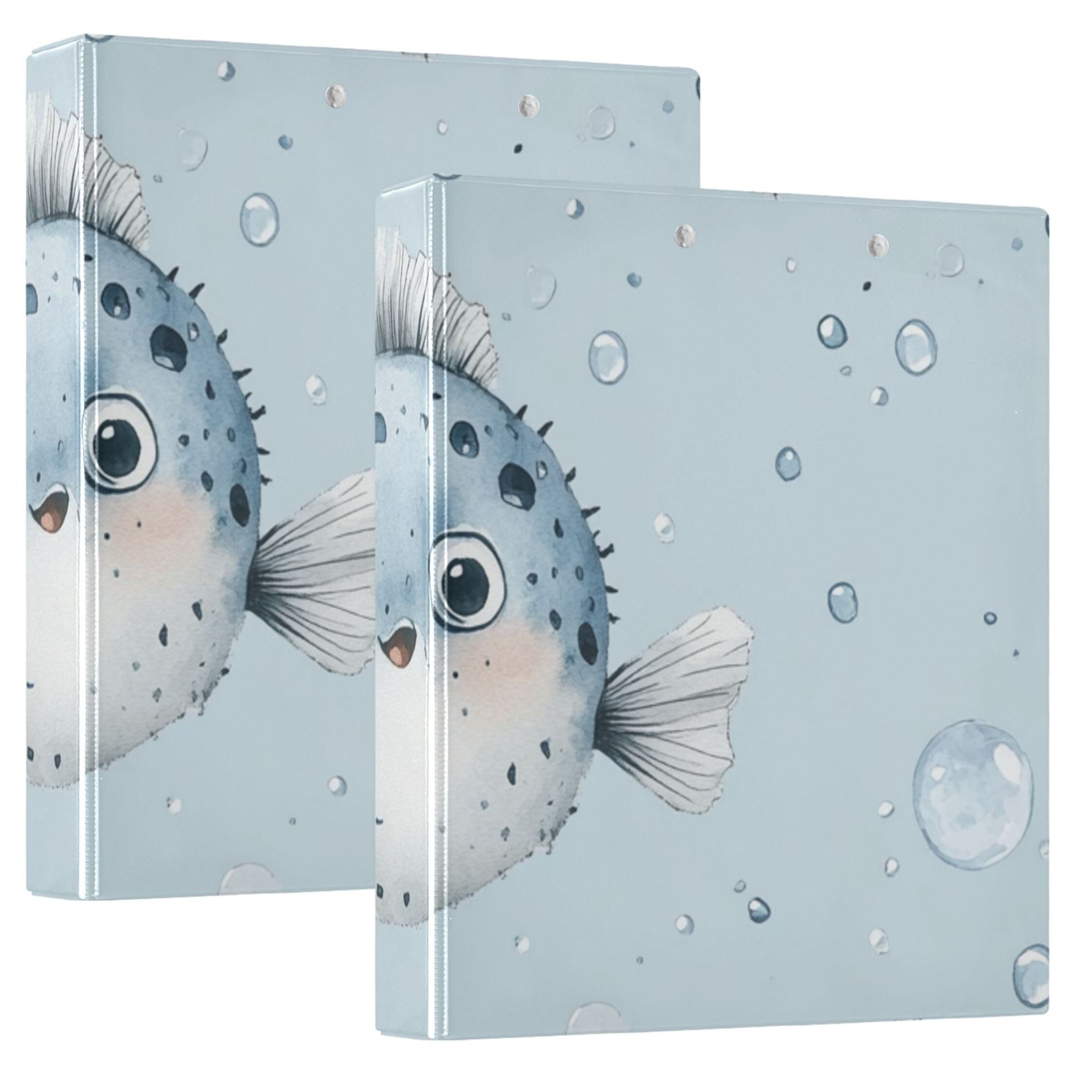 Puffer Fish Bubbles 3 Ring Binders 1.5 inch Hardcover File Folders with Interior Pockets A4 Size Organizer for School Office Hospital