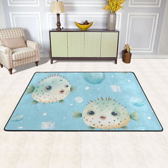 Puffer Fish Bubbles Area Rug Washable 72 x 48 Floor Carpet Mat Non Slip for Bedroom Living Room Kids Room Home Decor