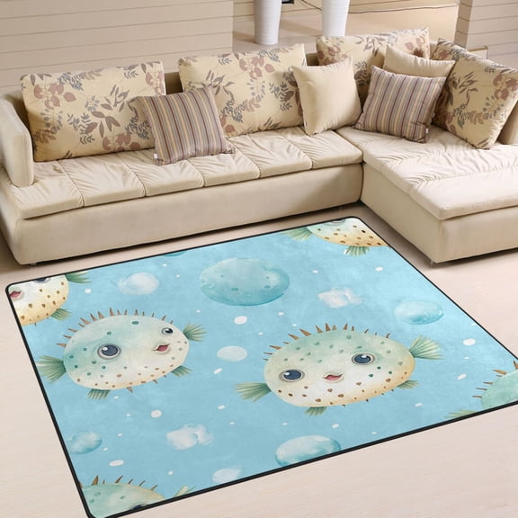 Puffer Fish Bubbles Area Rug Washable 80 x 58 Floor Carpet Mat Non Slip for Bedroom Living Room Home Decor