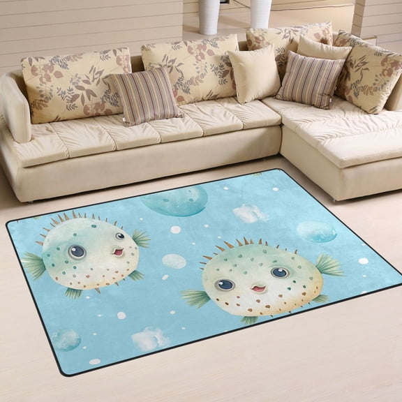 Puffer Fish Bubbles Area Rug Washable Floor Carpet Mat 60 x 39 inch for Bedroom Living Room Kids Room Home Decor