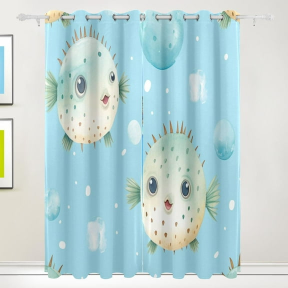 Puffer Fish Bubbles Black Out Curtains 72 Inch Length Curtains for Sliding Glass Doors Bedroom Living Room 2 Pack