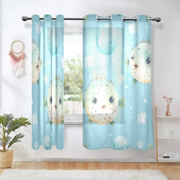 Puffer Fish Bubbles Blackout Curtains Thermal Insulation 63 inch Grommet for Bedroom Living Room Bathroom Kitchen Windows 2 Pack