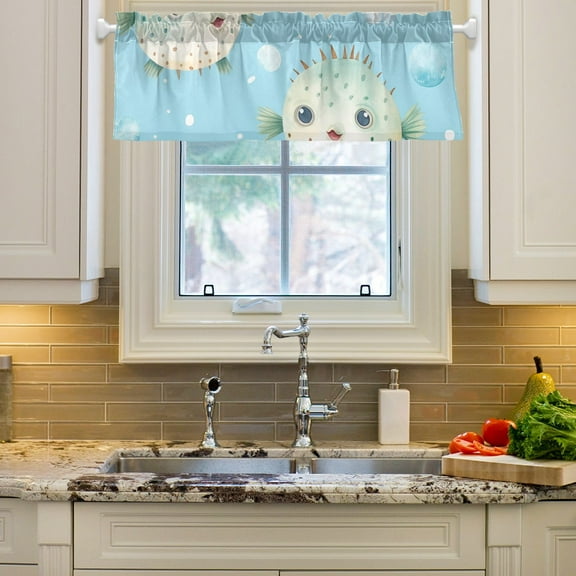 Puffer Fish Bubbles Curtain Valances Farmhouse Design Window Treatment Decor Blackout Rod Pocket for Windows Living Room Kitchen 54" x 18"