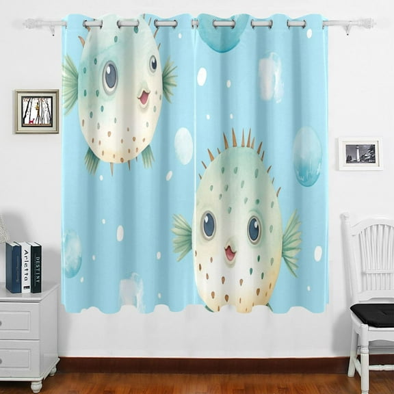Puffer Fish Bubbles Curtains Black Out 63 Inch Length Curtains for Sliding Glass Doors Bedroom Living Room 2 Panels Set