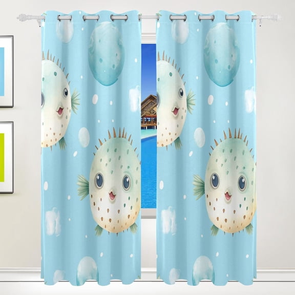 Puffer Fish Bubbles Curtains Black Out 72 Inch Length Curtains for Sliding Glass Doors Bedroom Living Room 2 Pack