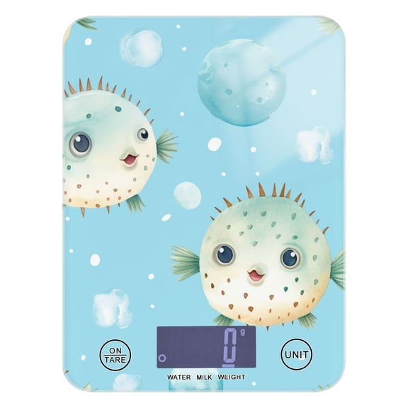 Puffer Fish Bubbles Food Scale Digital Kitchen Scale Waterproof Tempered Glass Tare Function 11 lb for Baking Cooking Meal Prep