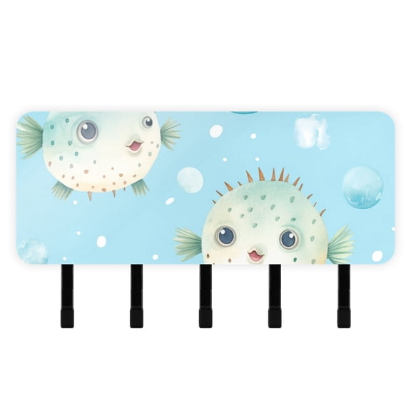 Puffer Fish Bubbles Mail Holder Organizer Wall Mount with Shelf Key Holder Key Rack with 5 Key Hooks for Wall Decorative