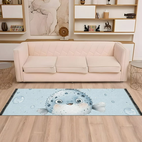 Puffer Fish Bubbles Runner Rug Non-Slip Area Rugs Linen Washable Non Shedding for Kitchen Bedroom Carpet