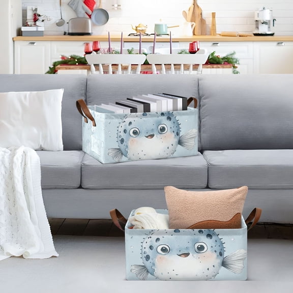 Puffer Fish Bubbles Storage Bins with Handles Foldable Storage Baskets for Shelves Organizer Cloth Baskets