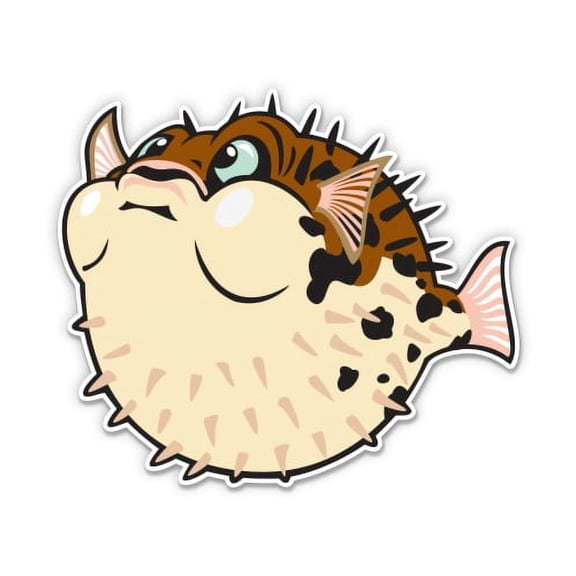 Puffer Fish Cartoon Cute - 3" Vinyl Sticker - For Car Laptop Water Bottle Phone - Waterproof Decal