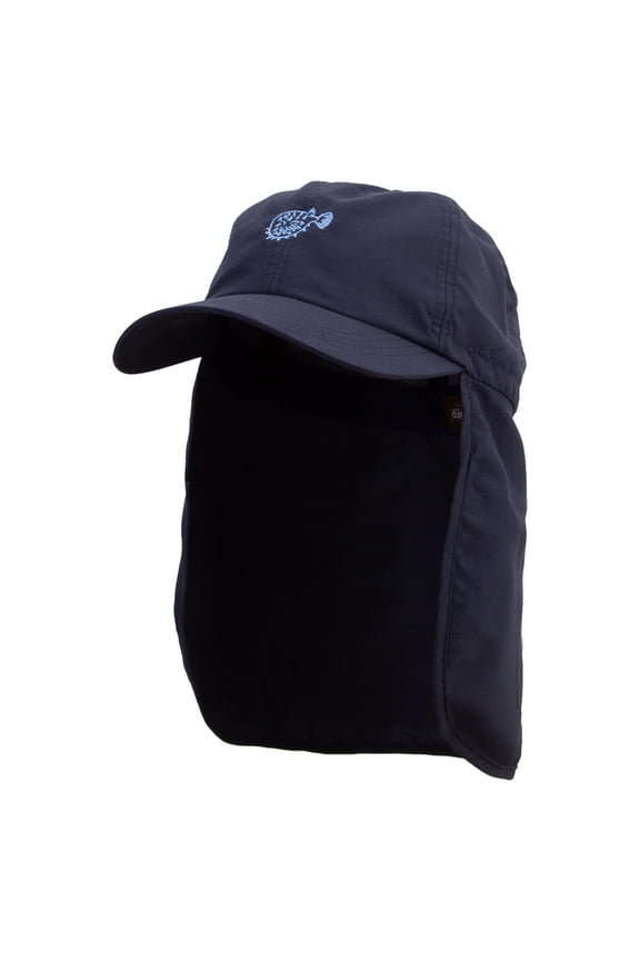 Puffer Fish Embroidered Flap Hats - Navy OSFM